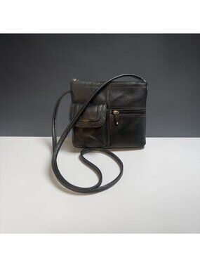 Tignanello Carson Crossbody Bag Black Pebble Leather Swing Pack Travel Organizer